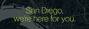 Image for blog post about Engine Room now offering it servcies to San Diego start-ups. Depicts a map of San Diego with the headline "San Diego, we're here for you." superimposed over it.