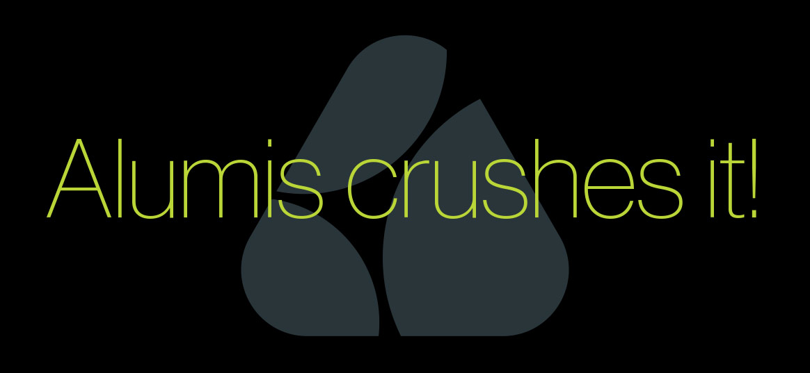 The Alumis Therapeutics logo with the headline "Alumis crushes it!"