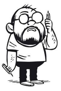 Caricature of Albert Monteys, award-winning graphic novelist